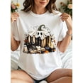 thumbnail image 1 of Halloween Graphic, Casual Short Sleeve, Women's T-Shirt, Pumpkin Ghost Books Skull Print, Autumn Holiday Party, Gift For Friends, 1 of 5