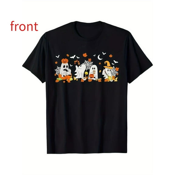 Halloween Graphic T-Shirtļ¼Cute Ghost,Jack-o-Lantern & Bat Printļ¼Soft Comfort Tee, Holiday Party Topļ¼Funnyļ¼cottonļ¼blackļ¼S-5XL