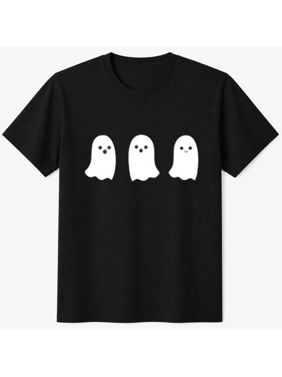 Halloween Graphic T-Shirt, Three Simple Ghosts, Spooky Season Short Sleeve Casual Shirt