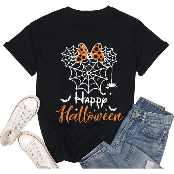 Halloween Graphic T-Shirt for Women – Cute Spooky Casual Short Sleeve Tee
