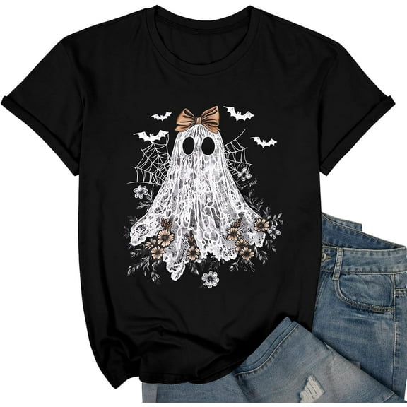 Halloween Graphic T-Shirt for Women – Cute Spooky Casual Short Sleeve Tee