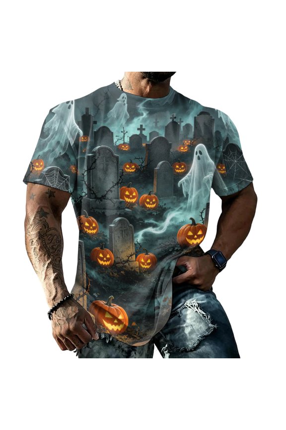 Halloween Graphic T-Shirts for Men Distressed Web 3d Printed Crew Neck Short Sleeve T-Shirt Relaxed Fit Costume Comfy Casual Daily Blouse,M,Hot Pink