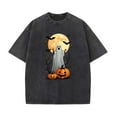 thumbnail image 1 of Halloween Graphic Tee, Ghost Pumpkin Moon Print T-Shirt , Interesting design，Halloween Tops，Retro，cotton，black，S-2XL，Plus size, 1 of 5