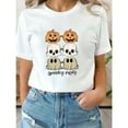 thumbnail image 1 of Halloween Graphic Tee Scary Pumpkin Ghost Print Crew Neck Casual Comfort Cotton T-Shirt White S-5XL, 1 of 4