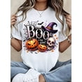thumbnail image 1 of Halloween Graphic Tee Women Boo To You Pumpkin Skull Witch Hat Print Casual Party Top, 1 of 6