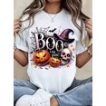 thumbnail image 1 of Halloween Graphic Tee Women Boo To You Pumpkin Skull Witch Hat Print Casual Party Top, 1 of 6