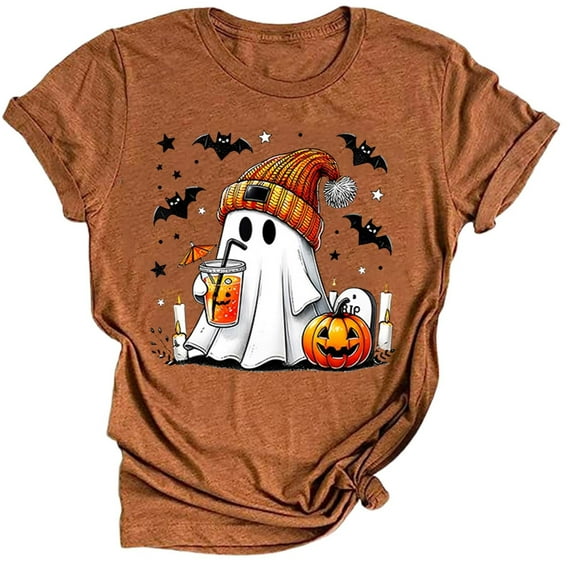 Halloween Graphic Tee for Women Short Sleeve Casual T-Shirt Ladies October Top Comfortable Printed Shirt Fall Fashion