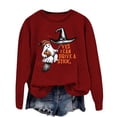thumbnail image 1 of Halloween Graphic Tees for Women Fall Oversized Sweatshirts Cute Ghost Scary Pumpkin Printed Long Sleeve Pullover Cozy Casual Thanksgiving Vacation Wine 3XL, 1 of 3