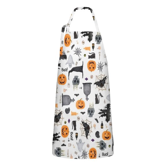 Halloween Gravestones Ghosts and Pumpkins Apron-Garden Aprons for Women with Pockets-Cotton Linen Waterproof Kitchen Cooking Gardening Aprons Adjustable for Kitchen,Cooking,BBQ and Salon 32"x27"