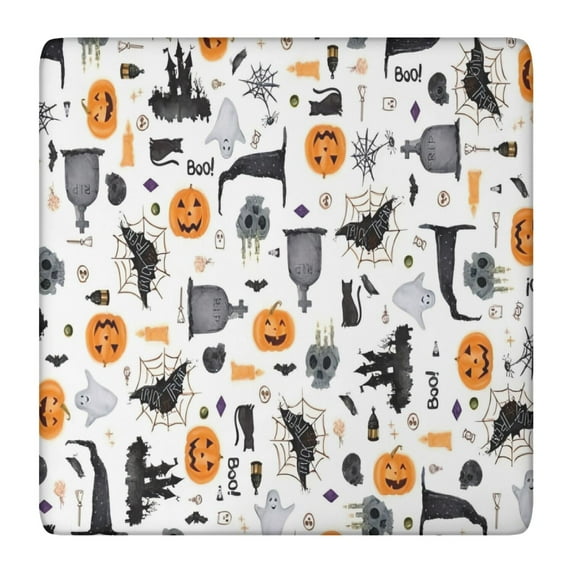 Halloween Gravestones Ghosts and Pumpkins Square Fitted Tablecloth with Elastic Edge,Square Table Cover,Washable Elastic Table Cover for Home Kitchen Party Decor 36"x36"