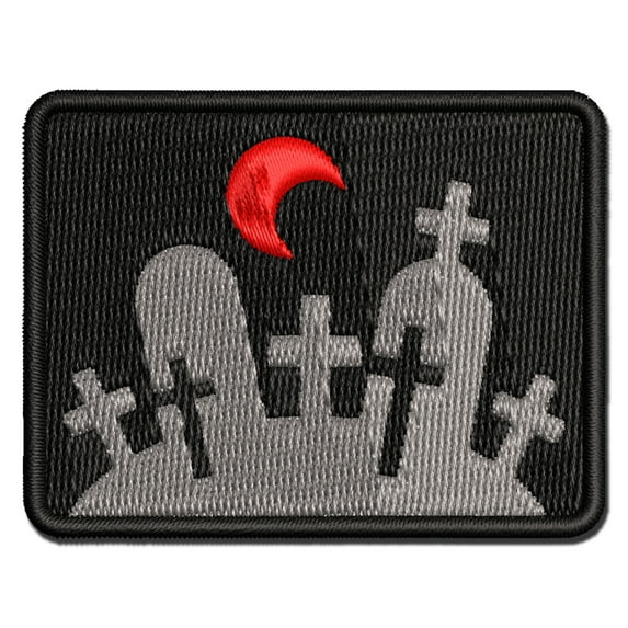 Halloween Graveyard Cemetery Tombstones Applique Multi-Color Embroidered Hook & Loop Patch - 3 Inch Medium