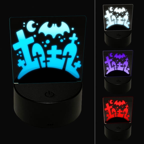 Halloween Graveyard Cemetery Tombstones LED Night Light Sign 3D Illusion Desk Nightstand Lamp
