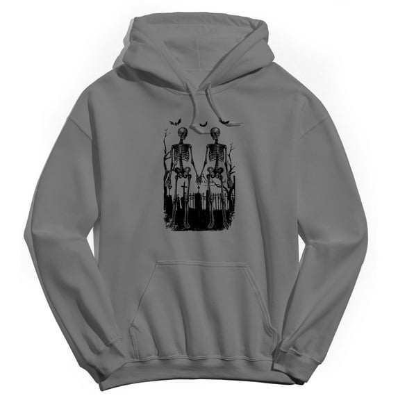 Halloween Graveyard Love Graphic Charcoal Heather Men's Cotton Pullover Hoodie