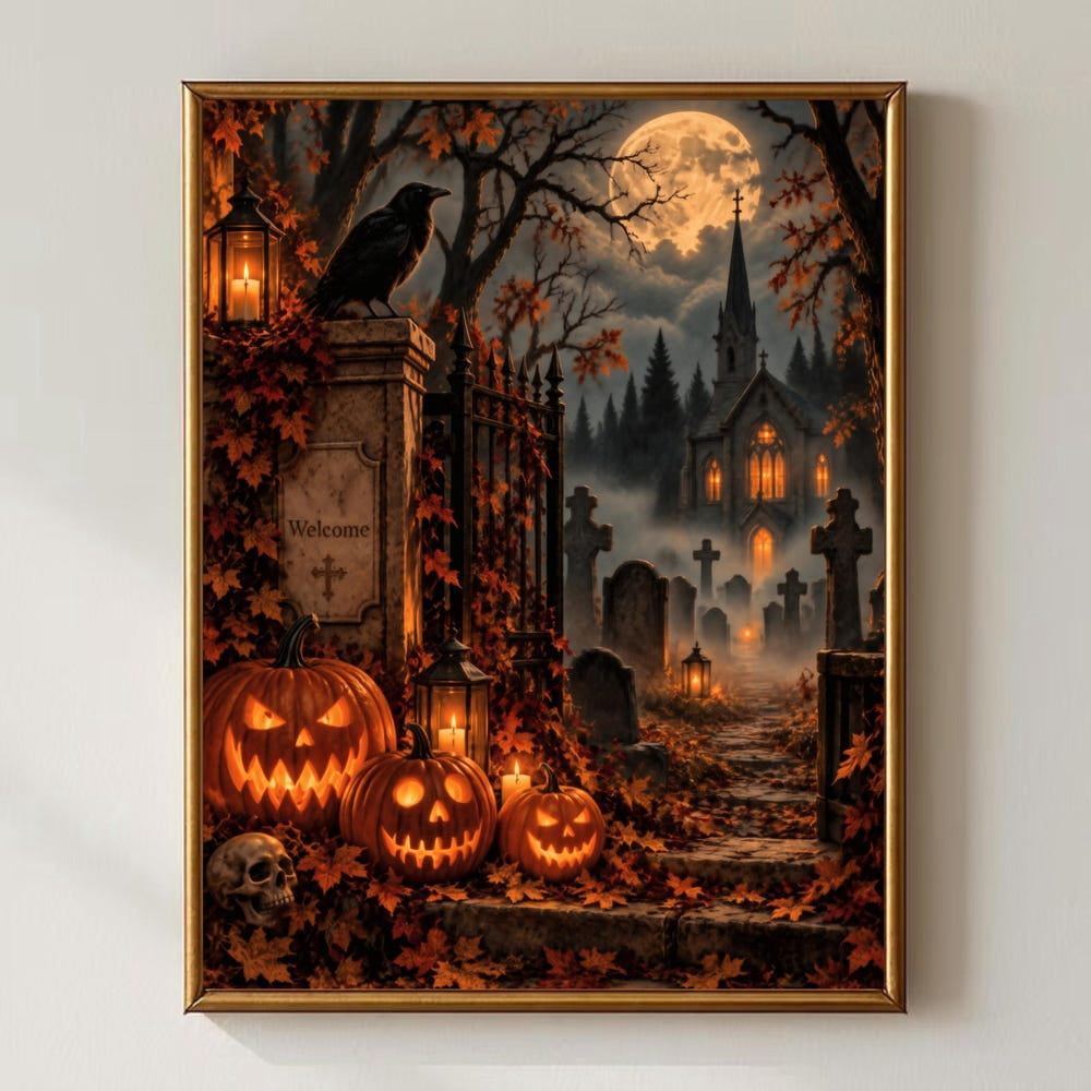 Gothic Display Sign Halloween Graveyard Poster, Spooky Cemetery, Gothic Halloween, Haunted ...