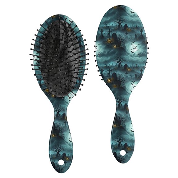 Halloween Graveyard Scene Pattern Brush, Detangling Hair Brush,Oval Paddle Hair Brush, Round Tip Bristles Gifts for Daily Hair Care