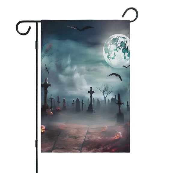 Halloween Graveyard Scene Pattern Fall Garden Flags 12.5"x18" Double Side,Small Yard Flags for Outside,Outdoor Fall Decor,Autumn Funny Garden Flag Yard Decoration