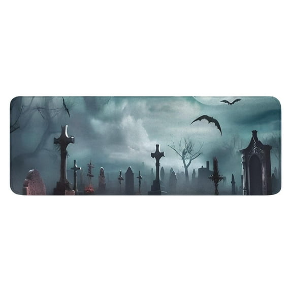 Halloween Graveyard Scene Pattern Kitchen Rug Mat,Kitchen Runner Rugs Non Skid Washable,Decorative Kitchen Floor Mats for Kitchen,Sink,Laundry,17"x47.2"