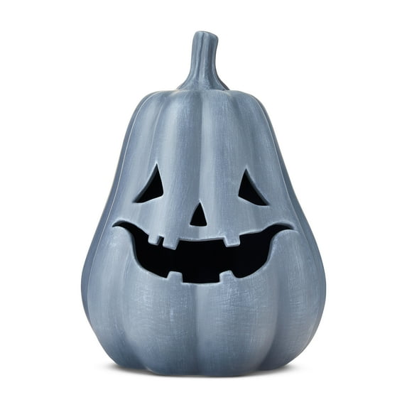 Clay Pumpkin Jack-o'-Lantern Tabletop Decor, Gray, 13", Fall Indoor by Way To Celebrate