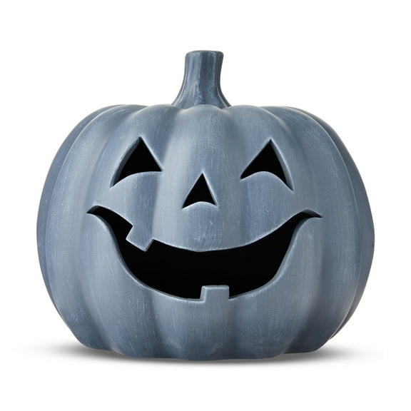 Clay Pumpkin Jack-o'-Lantern Tabletop Decor, Gray, 9", Fall Indoor by Way To Celebrate