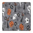 thumbnail image 1 of Halloween Gray Ghosts Cats and Pumpkins Square Fitted Tablecloth with Elastic Edge,Square Table Cover,Washable Elastic Table Cover for Home Kitchen Party Decor 36"x36", 1 of 6