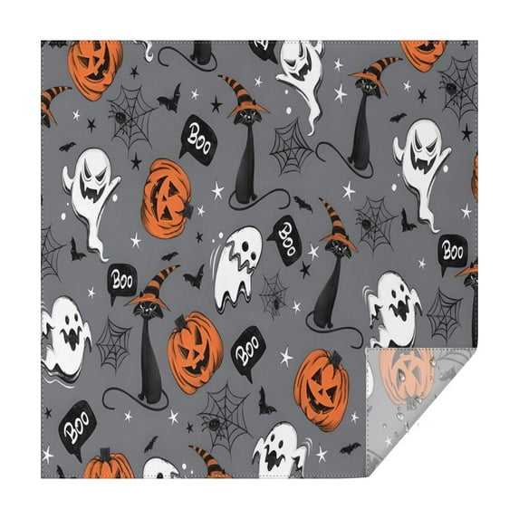 Halloween Gray Ghosts Cats and Pumpkins Square Tablecloth,Waterproof Square Table Cover,Wipeable Spillproof Washable Table Cover for Home Kitchen Party Decor 42"X42"(107x107cm)