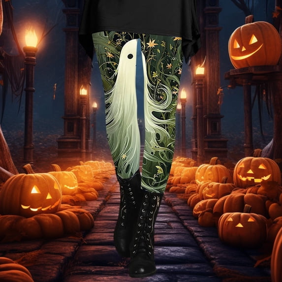 Halloween Gray High Waisted Leggings for Women Polyester,Spandex Soft High Waisted Tummy Control Workout Yoga Pants M