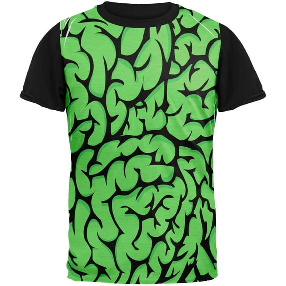 Halloween Green Brains Adult Black Back T-Shirt - Small