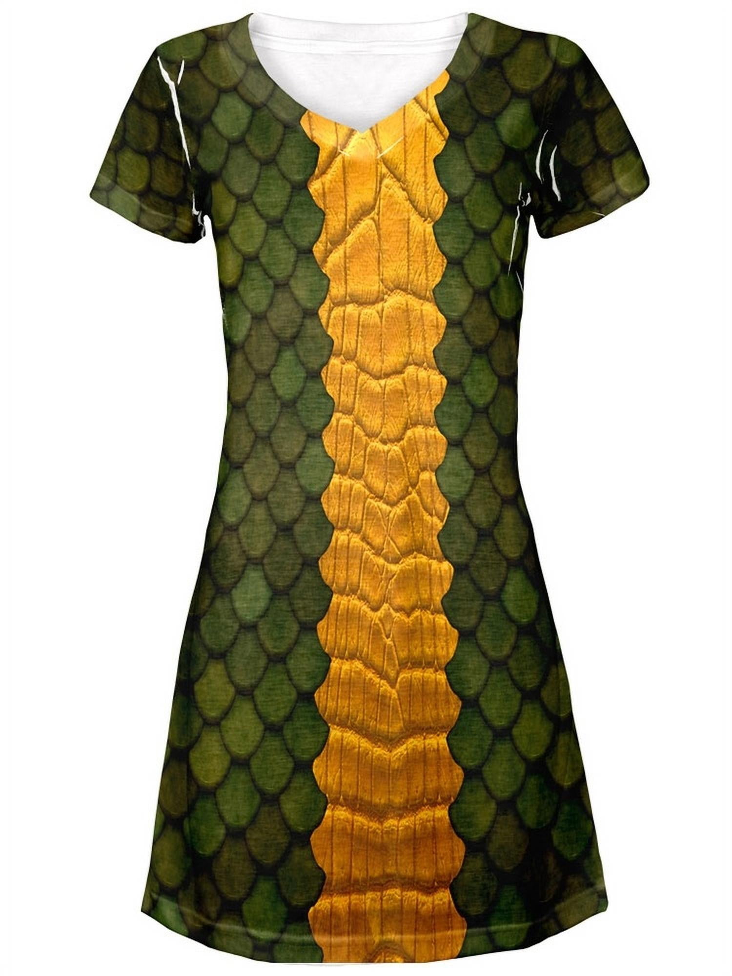 Halloween Green Dragon Costume All Over Juniors V-Neck Dress - Walmart.com