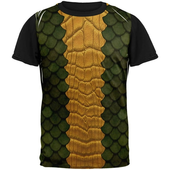 Halloween Green Dragon Costume All Over Mens Black Back T Shirt Multi MD