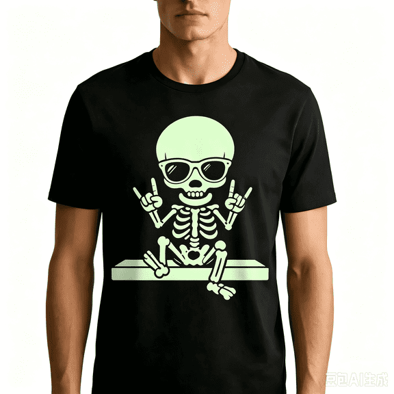 Halloween Green Glow‑in‑the‑Dark T-Shirt Funny Hand Gestures with a Skull Luminous Graphic T-Shirt Short Sleeve 100% Cotton Casual Tee Unisex T-Shirt