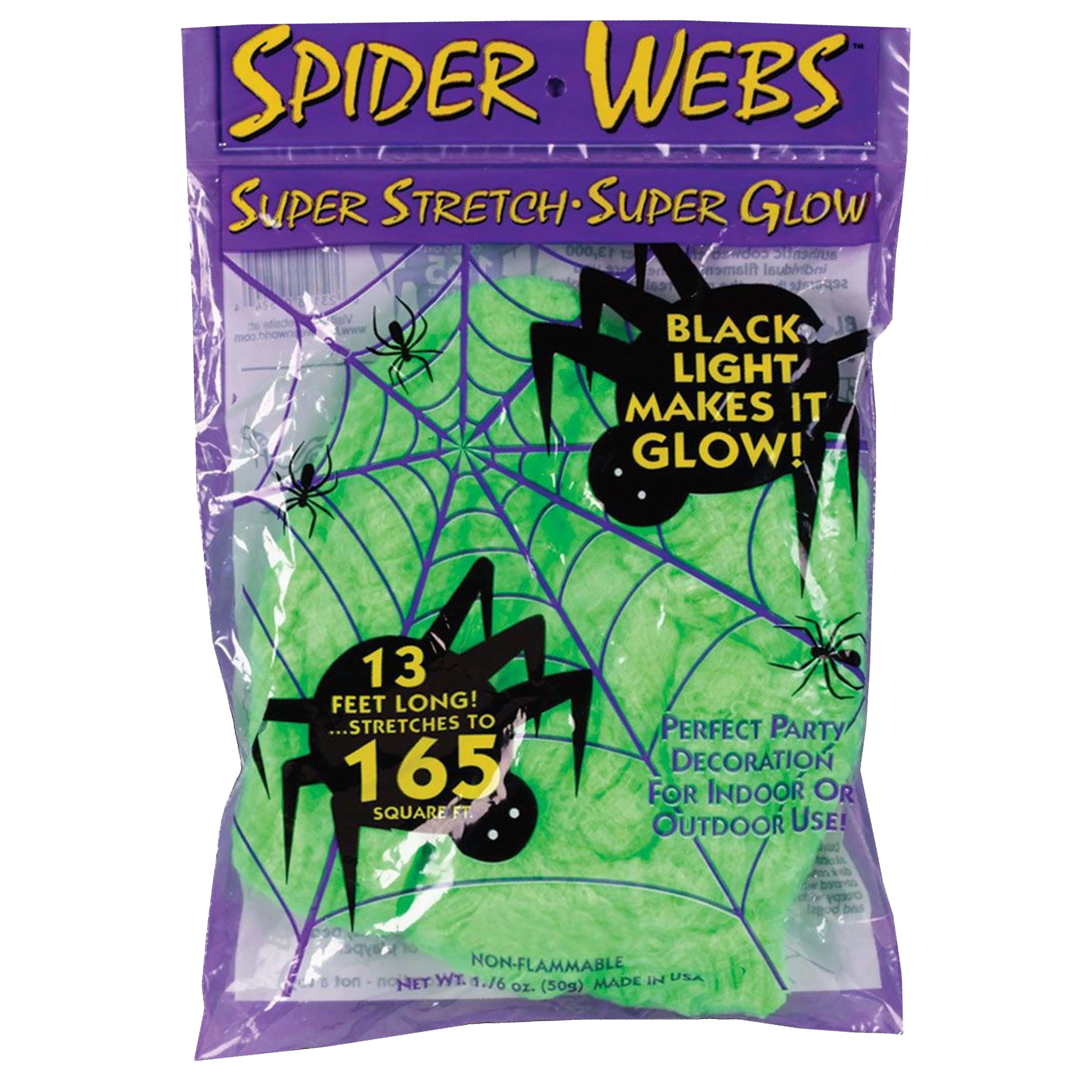 Halloween Green Plastic Stretch Spider Web Decoration, 200 sq ft, by