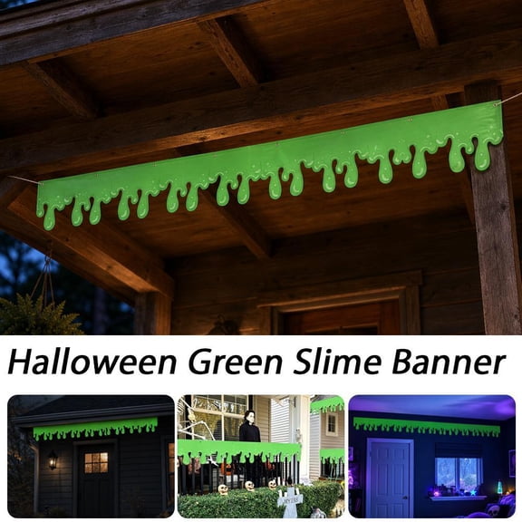 Halloween Green Slime Banner, 50x200cm Hanging Garland Decoration for Porch Eaves Doorways Window Balcony Indoor Outdoor