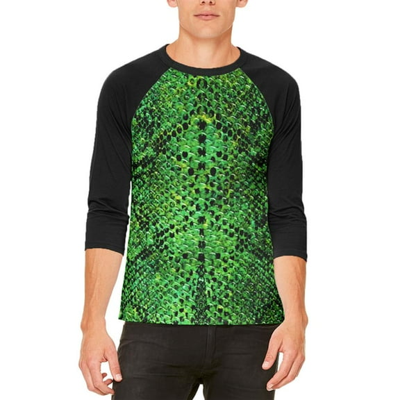 Halloween Green Snake Snakeskin Costume Mens Raglan T Shirt White-Black SM