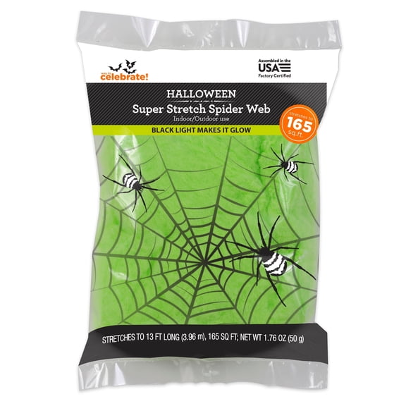 Super Stretch Spider Web Decoration, Green, 165 sq ft, Halloween by Way To Celebrate