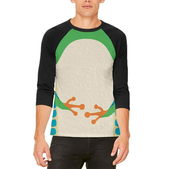 Halloween Green Tree Frog Costume Mens Raglan T Shirt White-Black LG