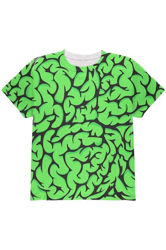 Halloween Green Zombie Brains Costume All Over Youth T Shirt Multi YLG