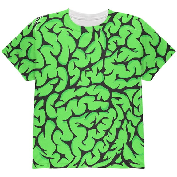 Halloween Green Zombie Brains Costume All Over Youth T Shirt Multi YSM