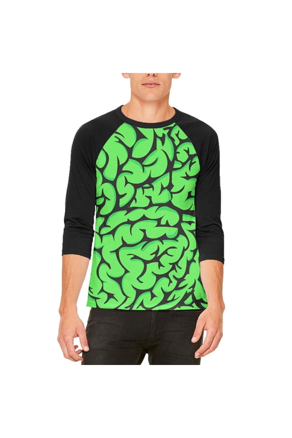 Halloween Green Zombie Brains Costume Mens Raglan T Shirt White-Black SM