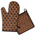 thumbnail image 1 of Halloween Grid Icons Pattern Kitchen Oven Mitt and Pot Holder Sets 2 Pcs for Baking, Cooking and Grilling, Heat Resistant Up To 392 °F, 1 of 7