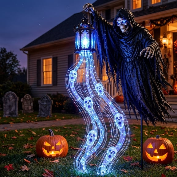 Halloween Grim Reaper Animated Garden Light, Battery Outdoor Decor with Soul Light