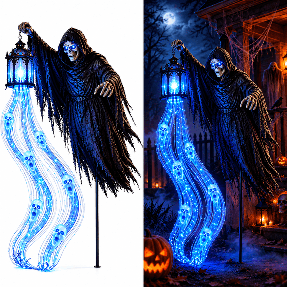 Grem Ripper Halloween Grim Reaper Animated Garden Light – Solar Outdoor Decor with ...