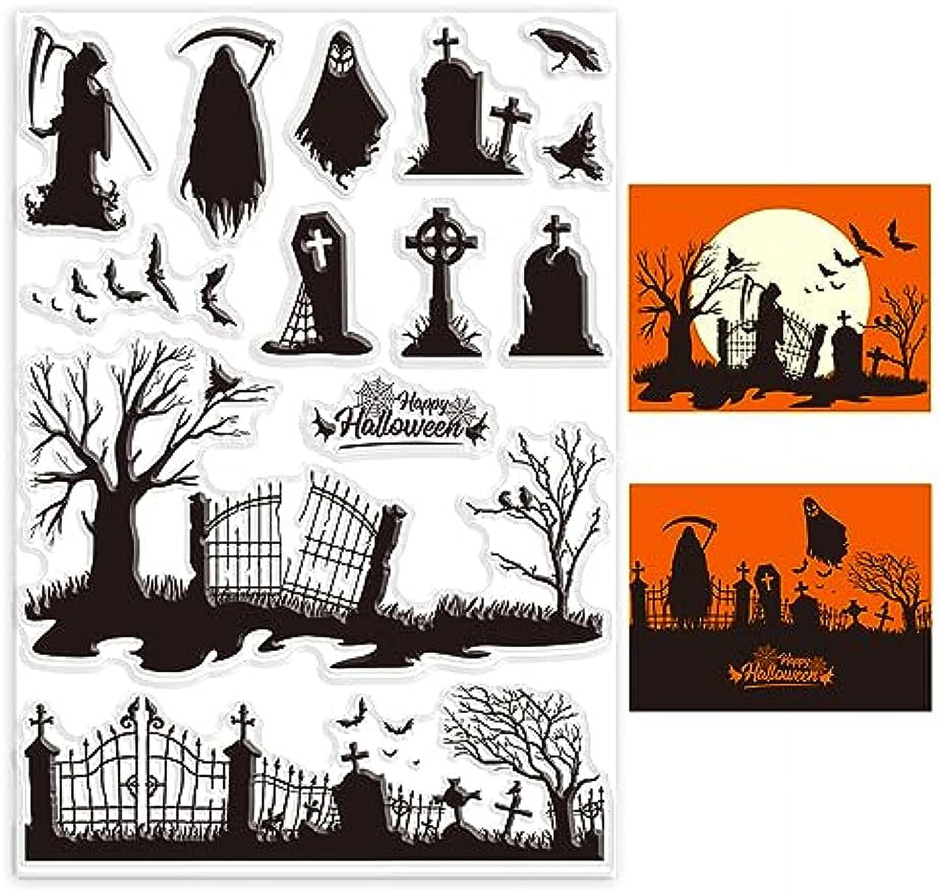 Halloween Grim Reaper Clear Stamps for Scrapbooking Tombstone Withered ...