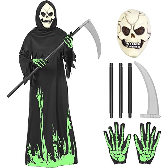 Halloween Grim Reaper Costume for Boys Kids , Glow in the Dark