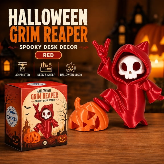 Halloween Grim Reaper Figurine with Pumpkin, 3D Printed Mini Spooky Statue for Car Dashboard Desk Shelf Tiered Tray Home Decor, Gothic Accent, 4.33 in