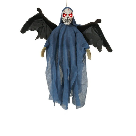 Halloween Grim Reaper with Flapping wings,Voice Activated Hanging Ghosts Props,Scary Giant Skeleton with Creepy Sounds & Light Up Eyes for Haunted House,Porch Lawn,Animatronics Hanging Decor