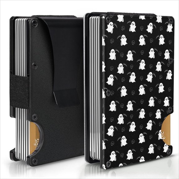 Halloween Grim Reaper Ghost Pattern Aluminum Tactical Wallet, RFID Blocking Card Holder with Money Clip & Easy Access Notch, Ultra Slim Gifts for Men Women Everyday Carry