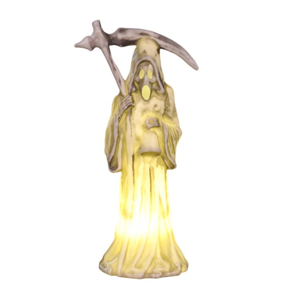 Halloween Grim Reaper Night Light Figurine with Scythe, 6.5" Light Up Tabletop Decoration for Mantel Shelf Desk Indoor Party Haunted House Decor