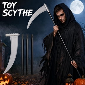 Halloween Grim Reaper Scythe Accessory, 38.6-Inch 4-Piece Detachable Plastic Costume Prop for Cosplay, Haunted House, Party, Stage and Photo Decor