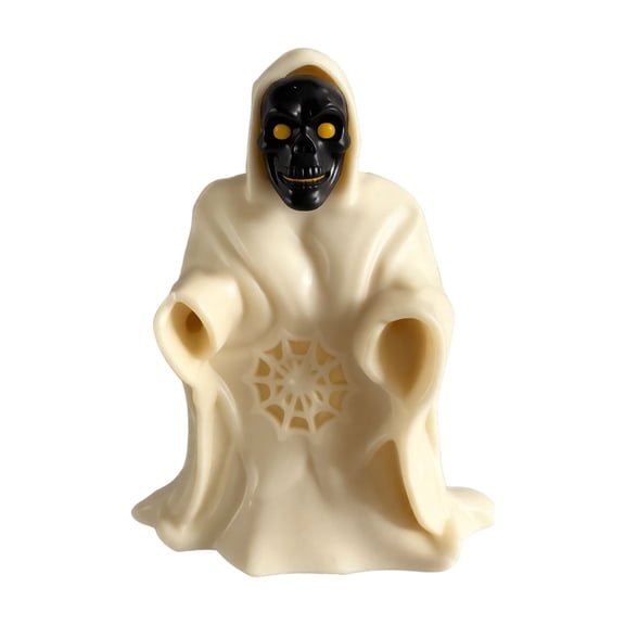 Halloween Grim Reaper Skeleton LED Light, Black White Robe Reaper Resin Statue with Spider Web Glow for Tiered Tray Mantel Spooky Table Decor