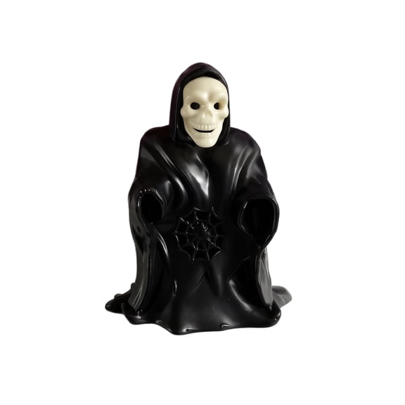 Halloween Grim Reaper Skeleton LED Light, Black White Robe Reaper Resin Statue with Spider Web Glow for Tiered Tray Mantel Spooky Table Decor